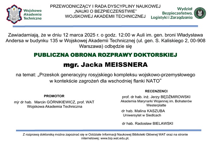 PUBLICZNA OBRONA ROZPRAWY DOKTORSKIEJ JACKA MEISSNERA