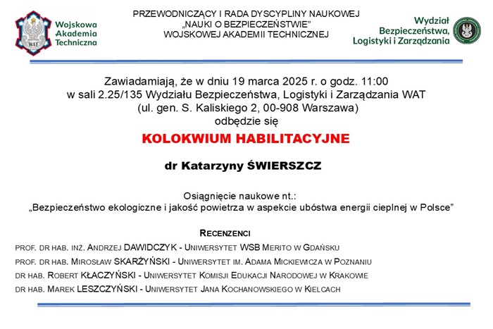 KOLOKWIUM HABILITACYJNE DR KATARZYNY ŚWIERSZCZ