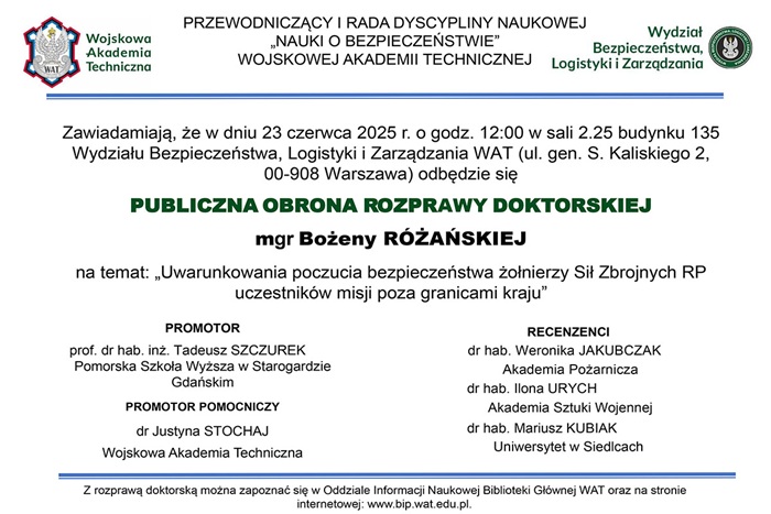 PUBLICZNA OBRONA ROZPRAWY DOKTORSKIEJ BOŻENY RÓŻAŃSKIEJ