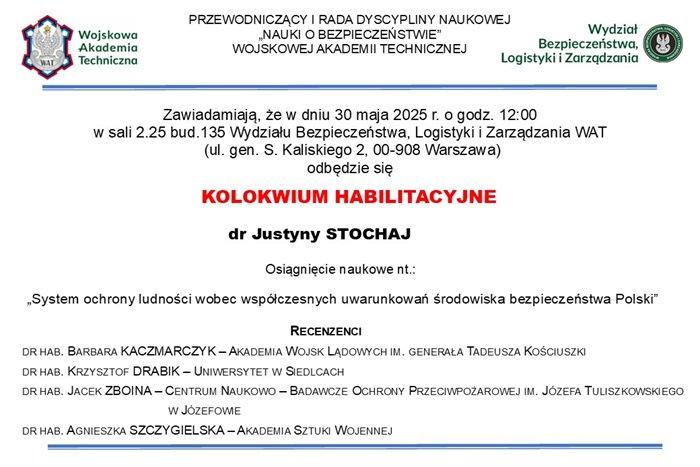 KOLOKWIUM HABILITACYJNE DR JUSTYNY STOCHAJ