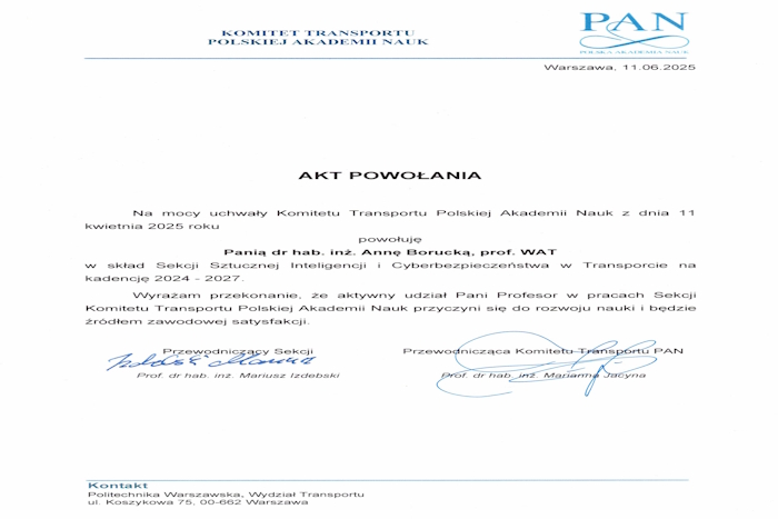 Dokument aktu powołania Pani Anny Boruckiej