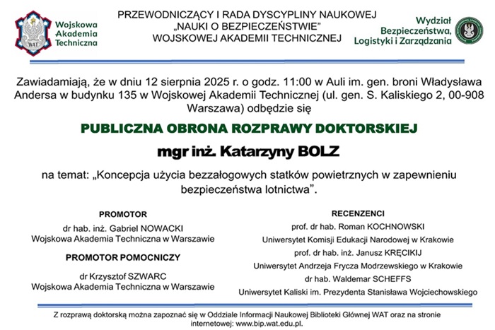 PUBLICZNA OBRONA ROZPRAWY DOKTORSKIEJ KATARZYNY BOLZ