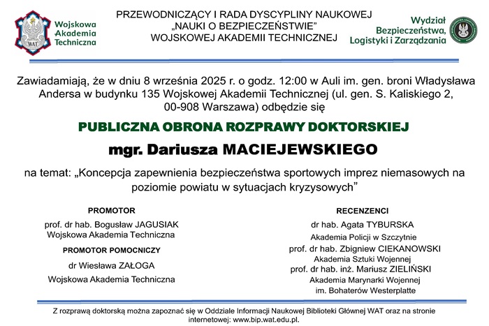 PUBLICZNA OBRONA ROZPRAWY DOKTORSKIEJ DARIUSZA MACIEJEWSKIEGO