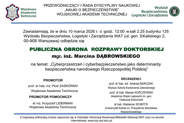 PUBLICZNA OBRONA ROZPRAWY DOKTORSKIEJ MARCINA DĄBROWSKIEGO
