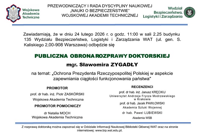 PUBLICZNA OBRONA ROZPRAWY DOKTORSKIEJ SŁAWOMIRA ZYGADŁY
